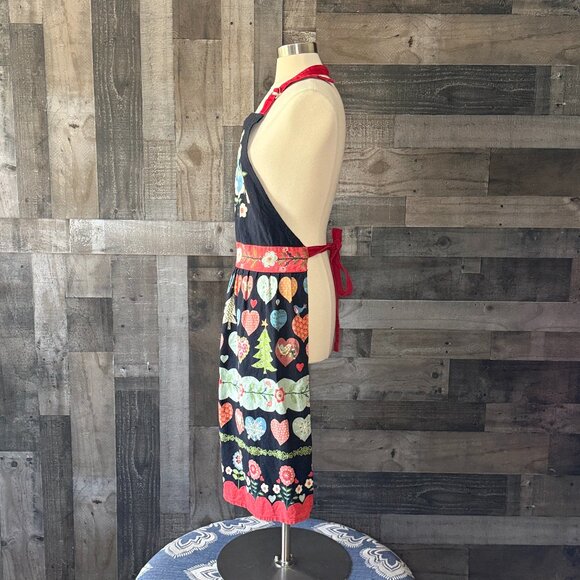 Handmade holiday apron OS Scandinavian birds Christmas trees hearts snowflakes - Picture 6 of 9